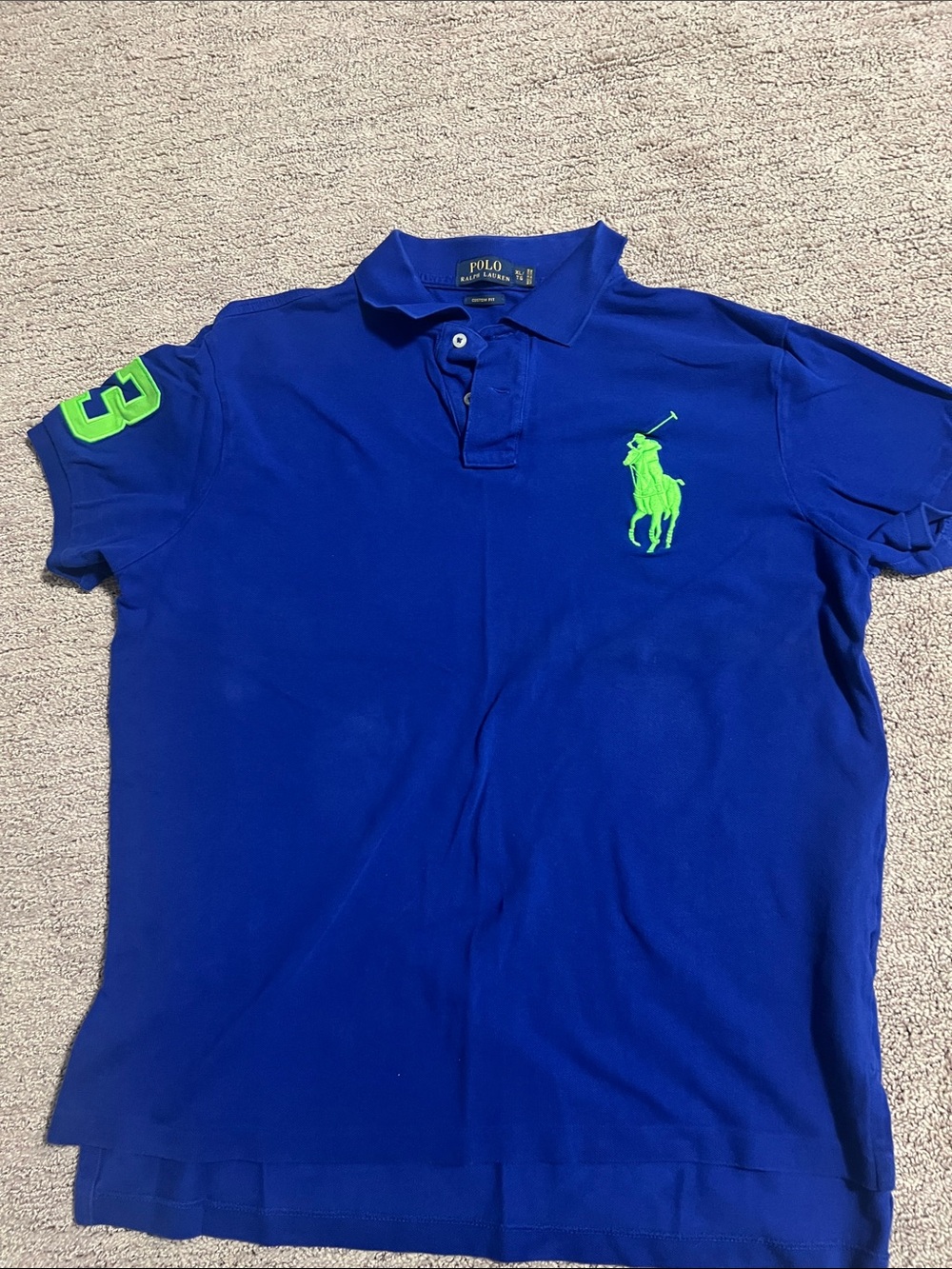 Polo by Ralph Lauren Royal Blue Polo with Neon Green Pony & Sleeve Number